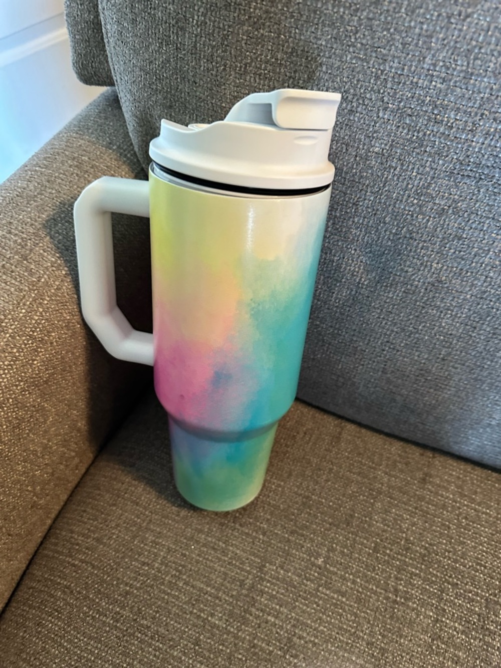Rainbow Ombre Travel Mug with Handle - White - Picture 2 of 4